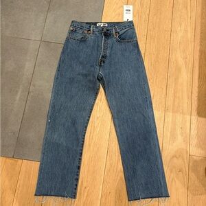 Re/Done Levi’s High Rise Straight Leg Stove Pipe Classic Blue Denim Jeans NWT